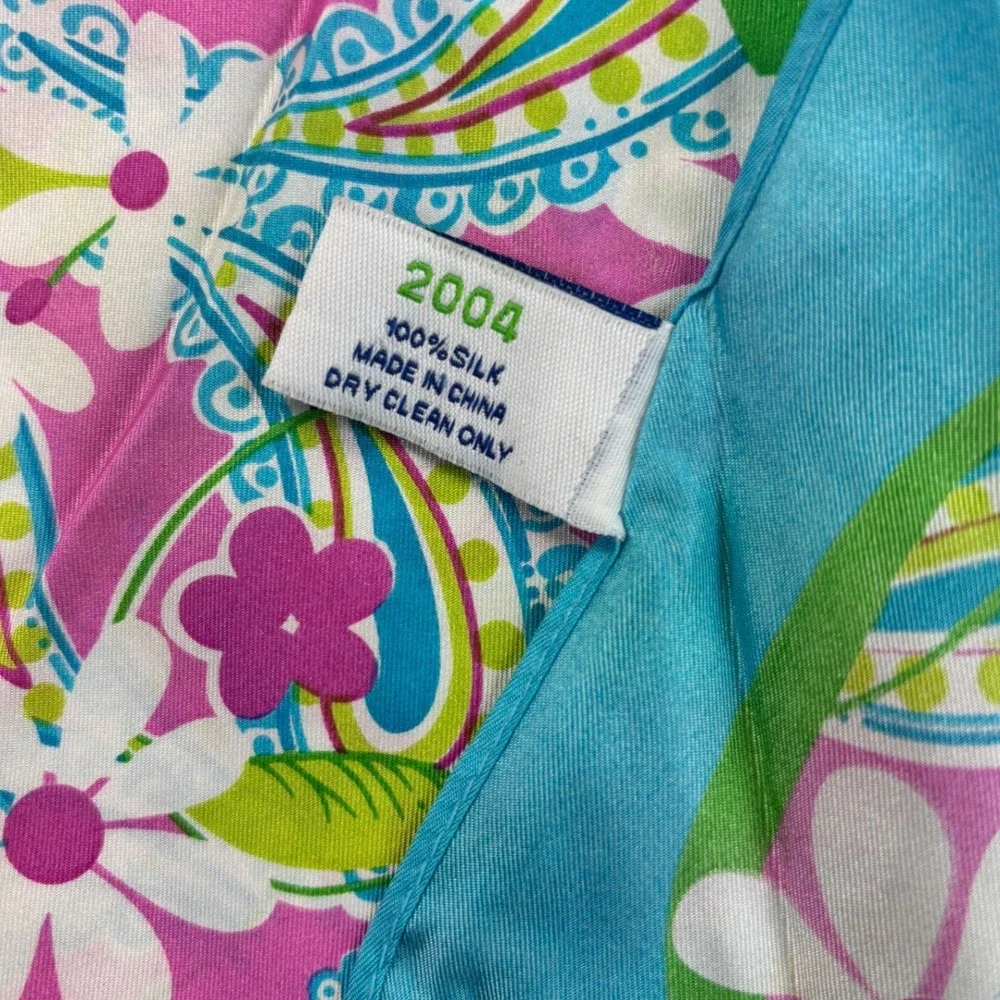 Lilly Pulitzer Scarf Women OS Pink Blue Floral Paisley Silk Ford Breast Cancer